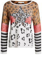 Contrasting Animal Print Sweater