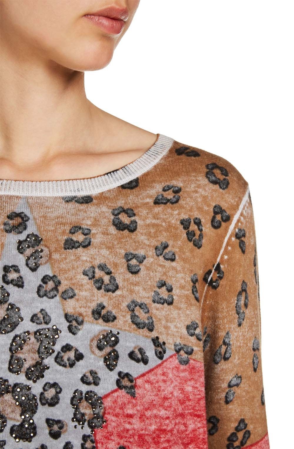 Contrasting Animal Print Sweater