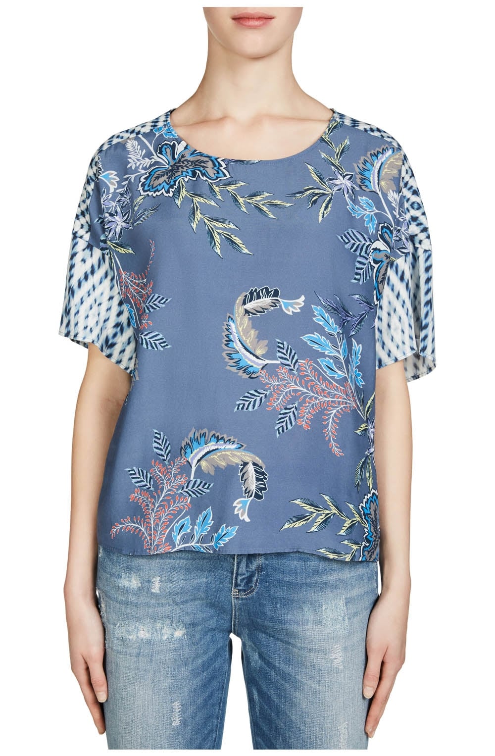 Contrasting Print Blouse