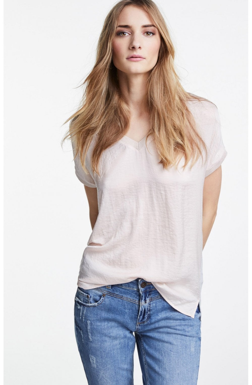 Contrasting Silky Pink Front Top
