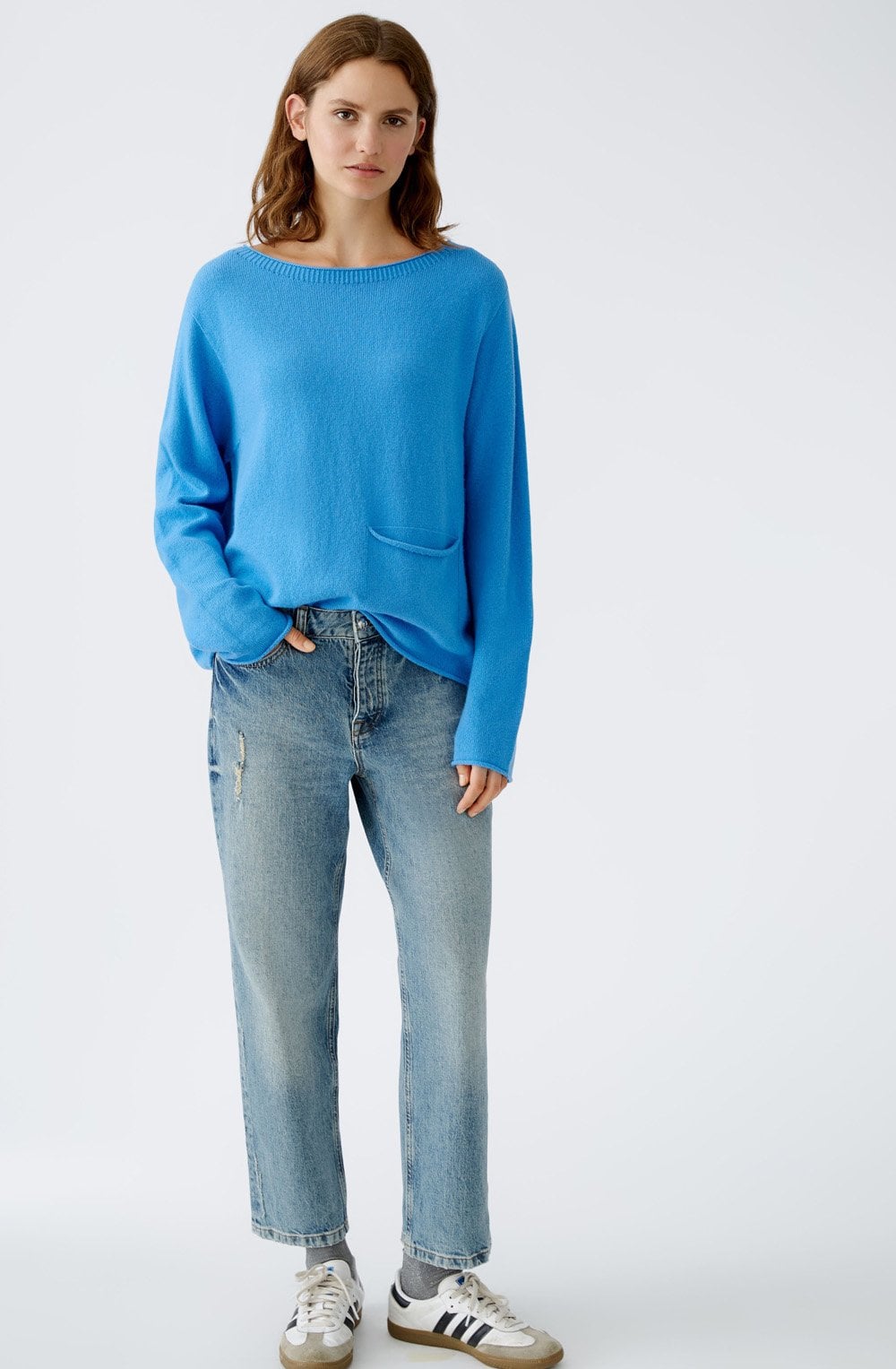 Corn Flower Blue Relaxed Jumper with Oversized Pocket