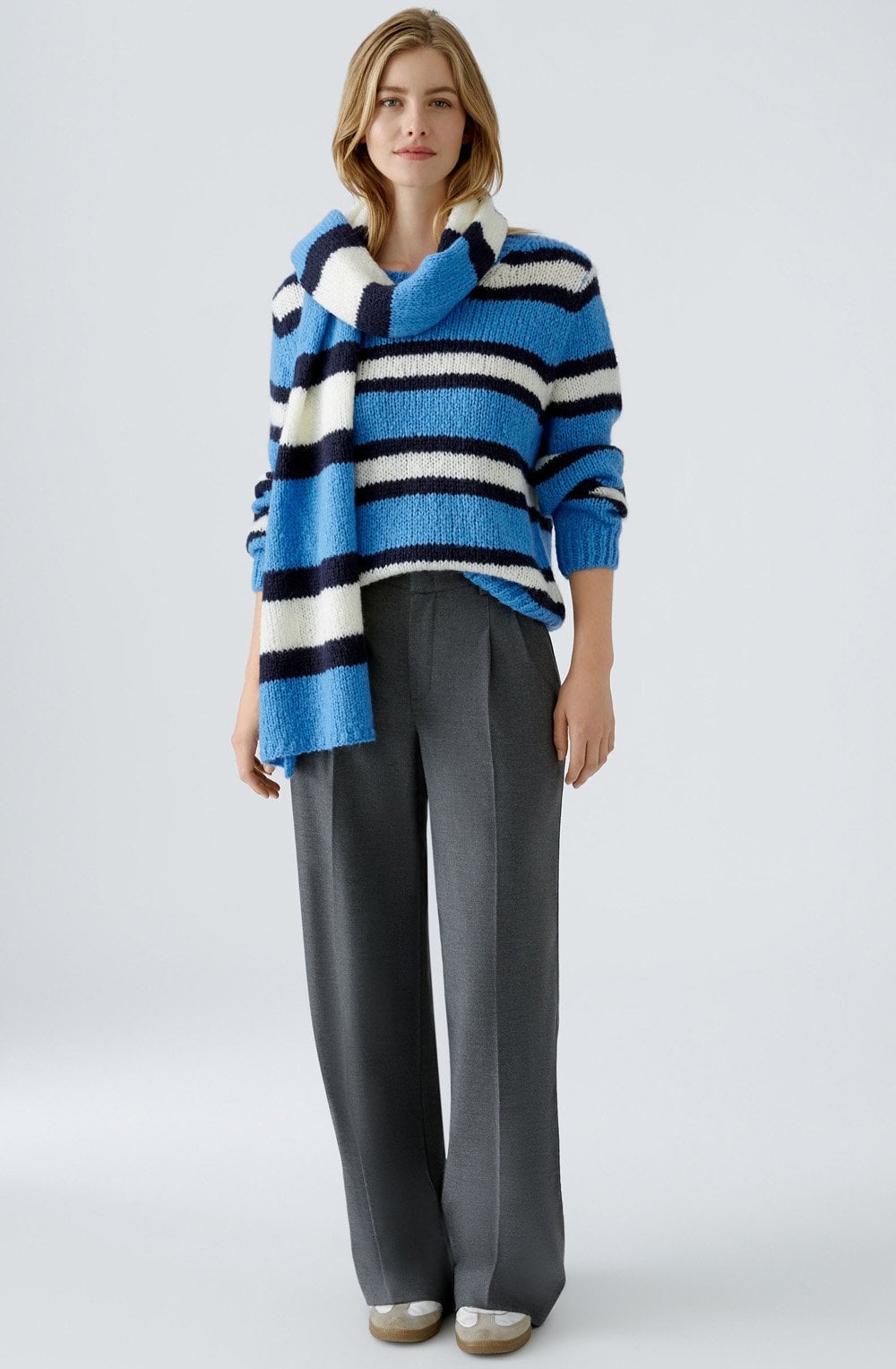 Cornflower Blue and White Striped Knitted Scarf