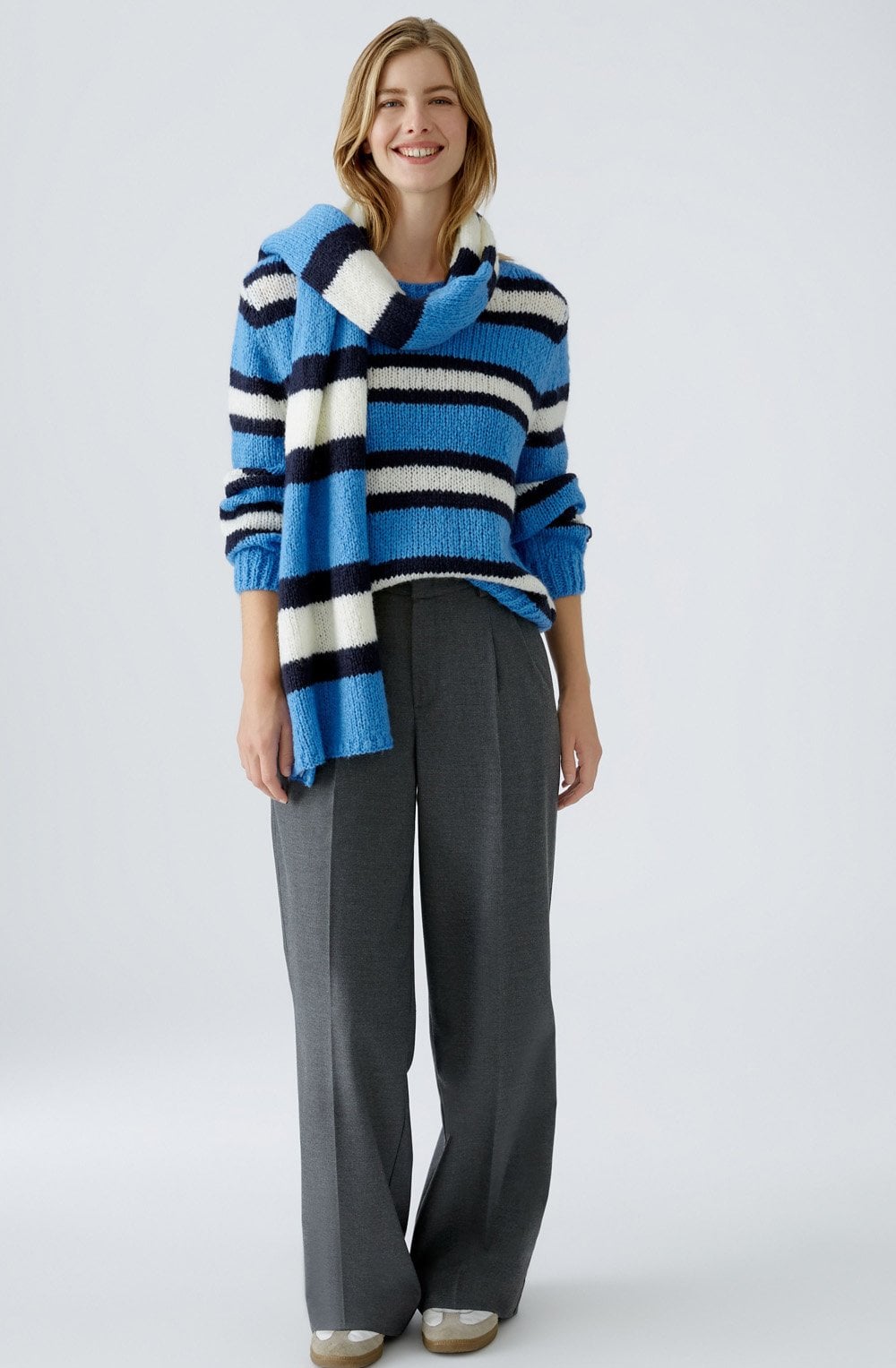 Cornflower Blue and White Striped Knitted Scarf