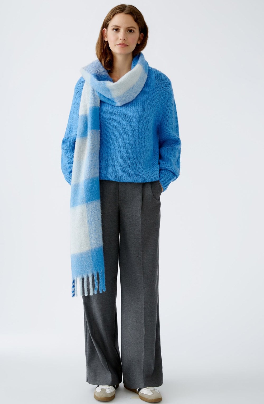 Cornflower Blue Oversized Check Super Soft Scarf