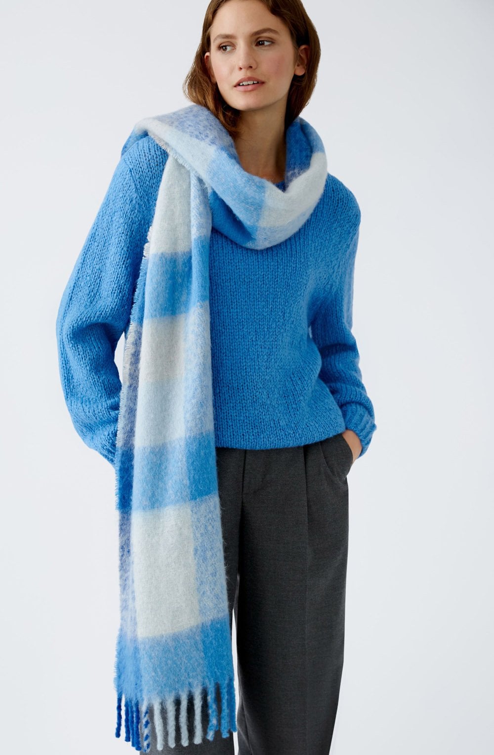 Cornflower Blue Oversized Check Super Soft Scarf