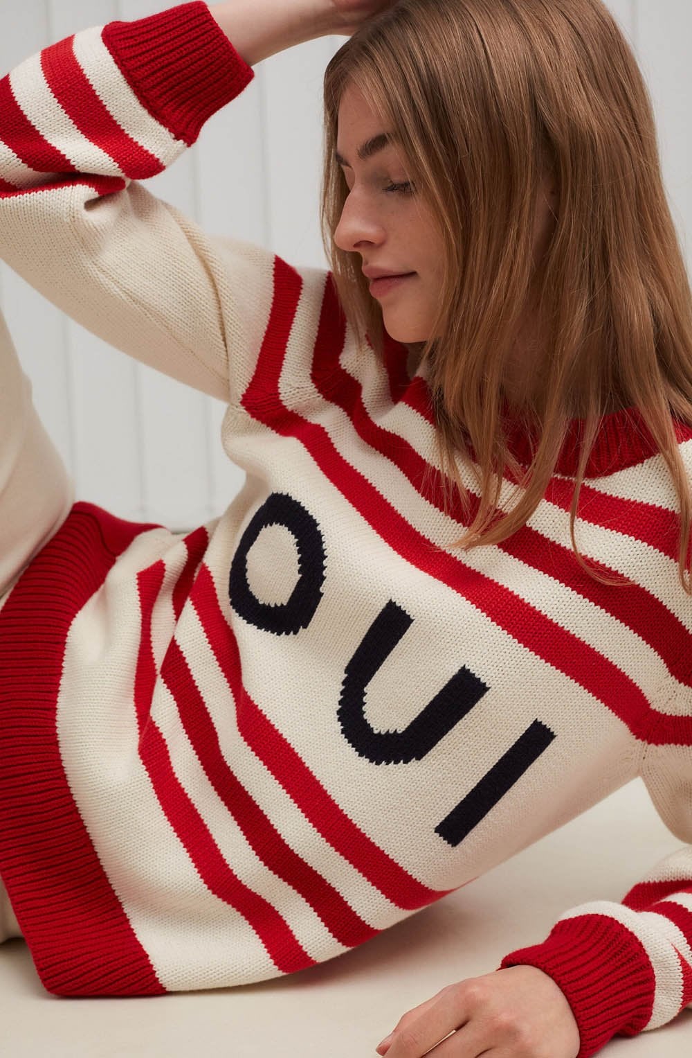 Cream & Red Stripe Design Jumper