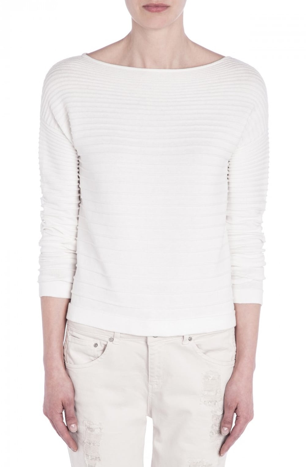 Cream Ribbed Knit Sweater