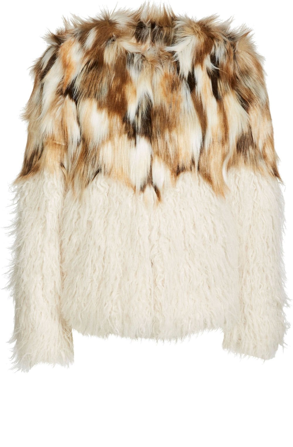 Cream & Tan Faux Fur Coat