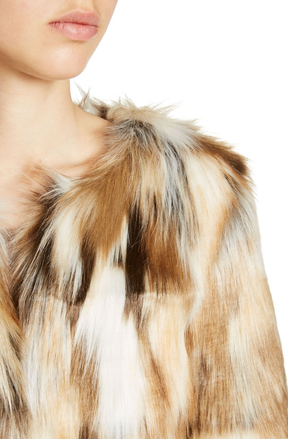 Cream & Tan Faux Fur Coat