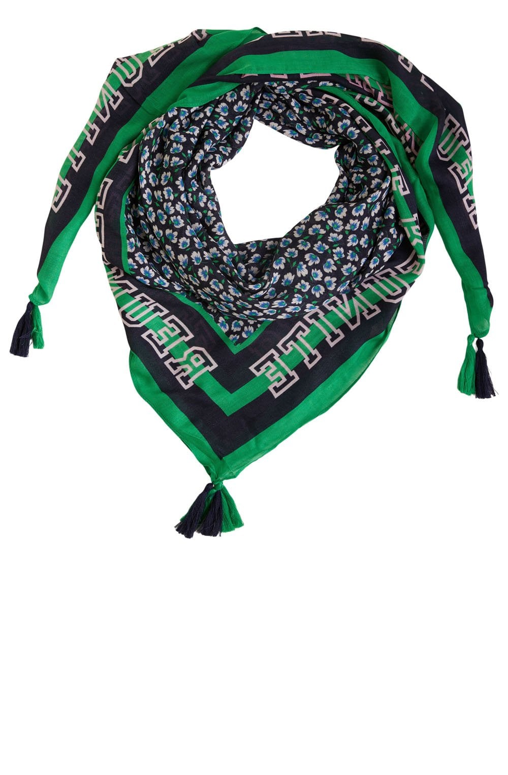 Dark Blue and Green Reunite Slogan Scarf