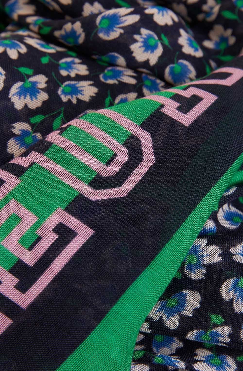 Dark Blue and Green Reunite Slogan Scarf
