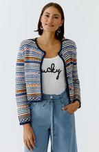 Dark Blue and Rose Knitted Stripe Jacket