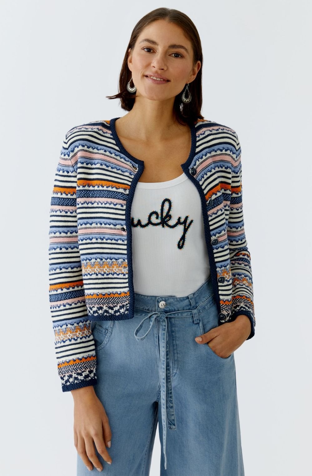 Dark Blue and Rose Knitted Stripe Jacket