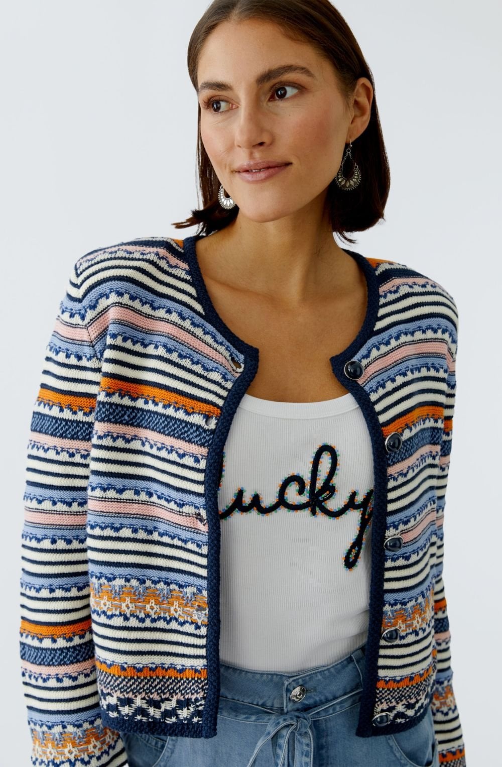 Dark Blue and Rose Knitted Stripe Jacket