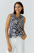 Dark Blue and White Floral Crochet Top