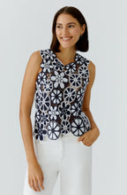 Dark Blue and White Floral Crochet Top
