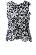 Dark Blue and White Floral Crochet Top