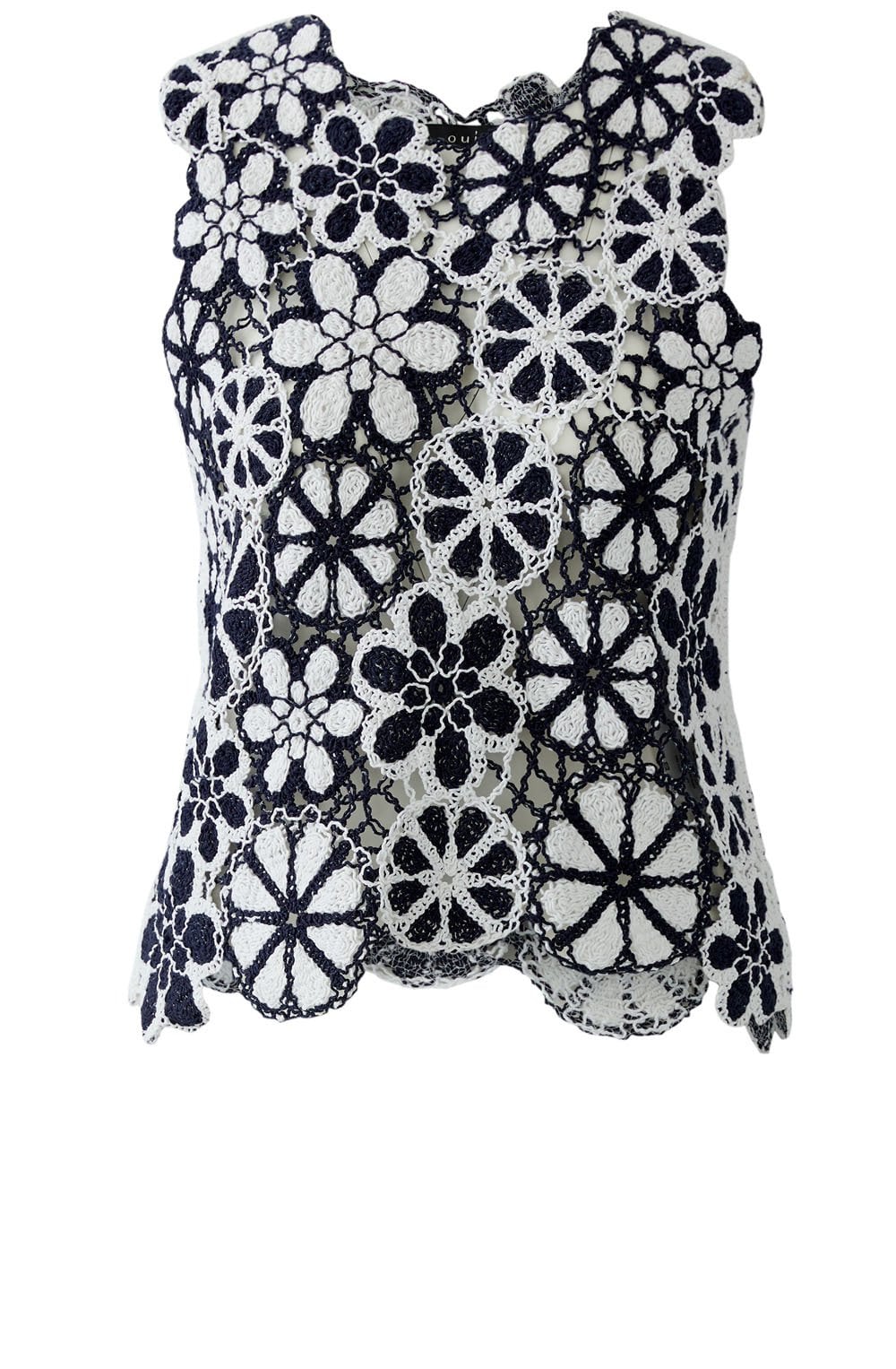 Dark Blue and White Floral Crochet Top