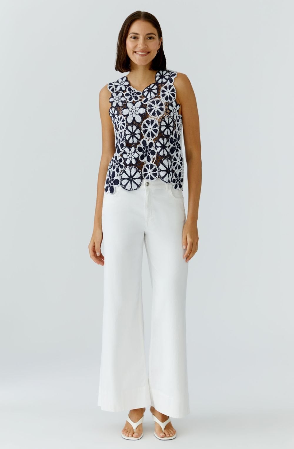 Dark Blue and White Floral Crochet Top
