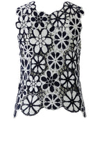 Dark Blue and White Floral Crochet Top