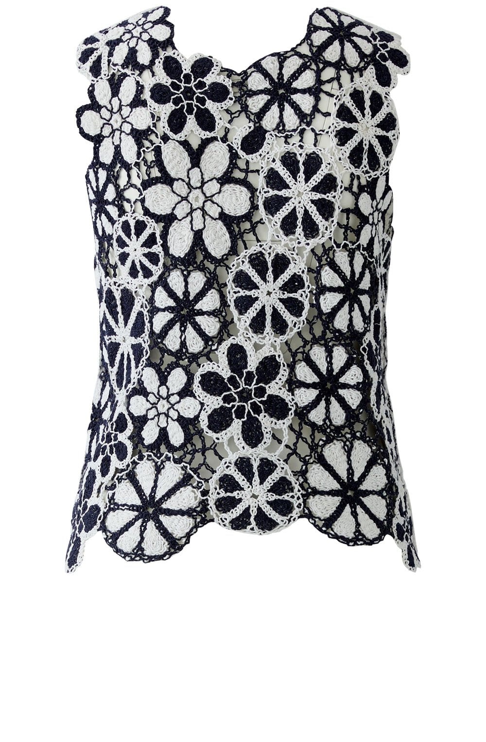 Dark Blue and White Floral Crochet Top