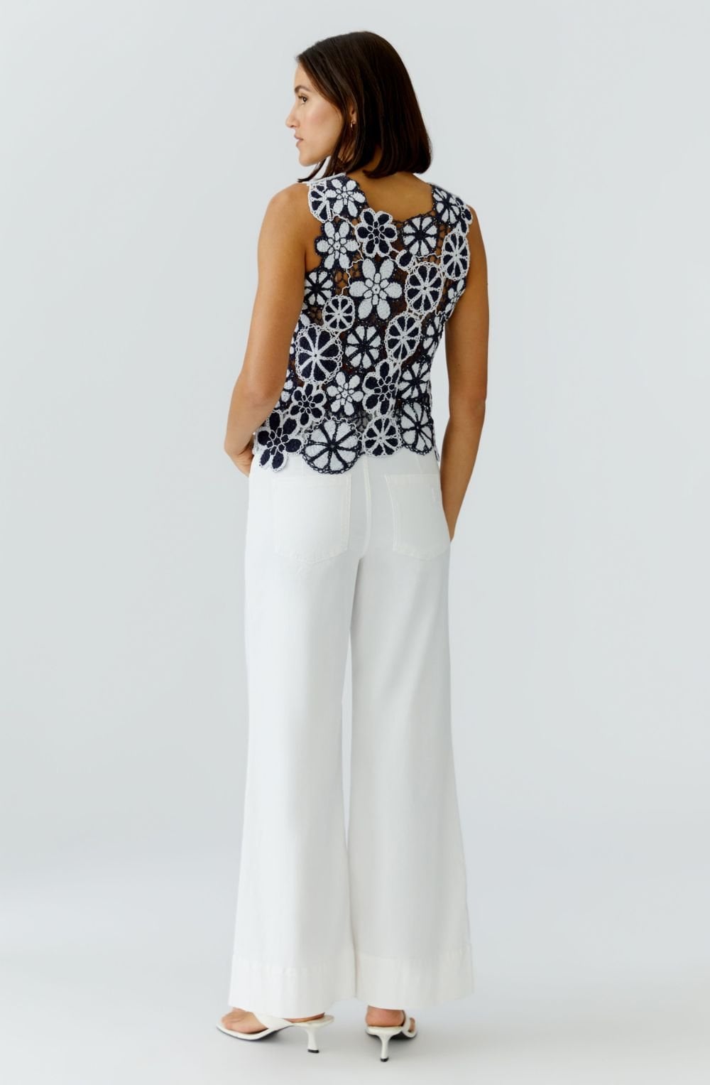 Dark Blue and White Floral Crochet Top