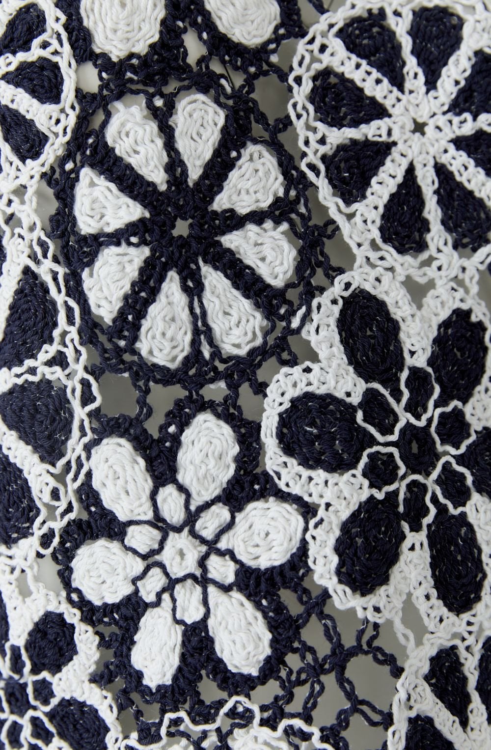 Dark Blue and White Floral Crochet Top