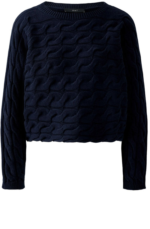 Dark Blue Cable Knit Boxy Jumper