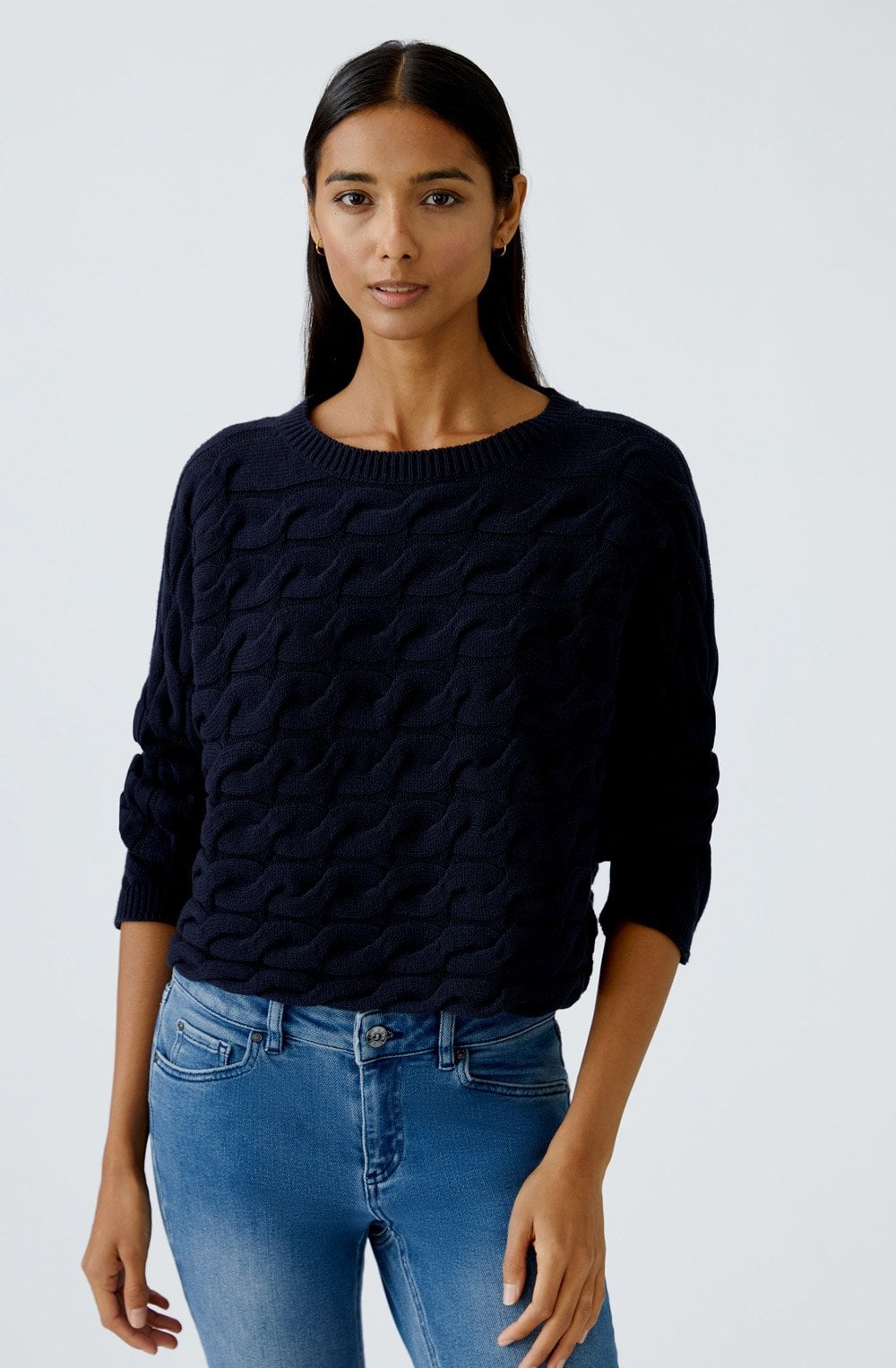 Dark Blue Cable Knit Boxy Jumper