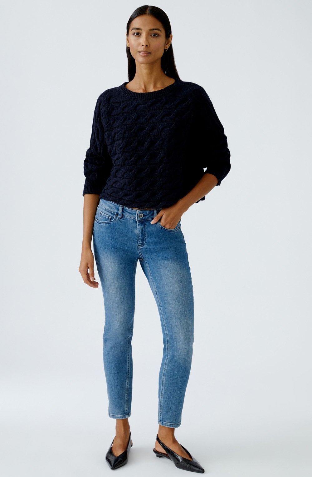 Dark Blue Cable Knit Boxy Jumper