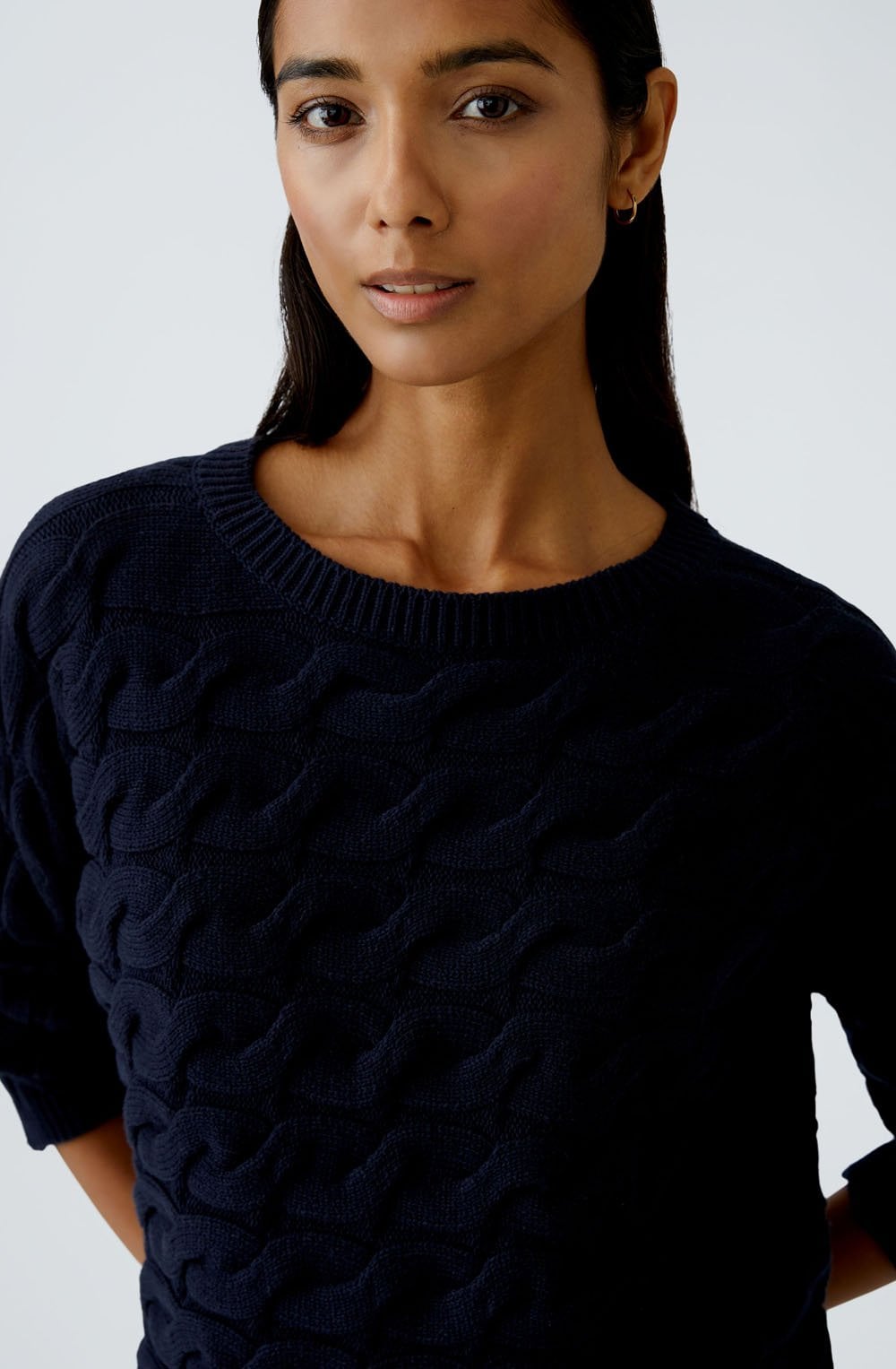 Dark Blue Cable Knit Boxy Jumper