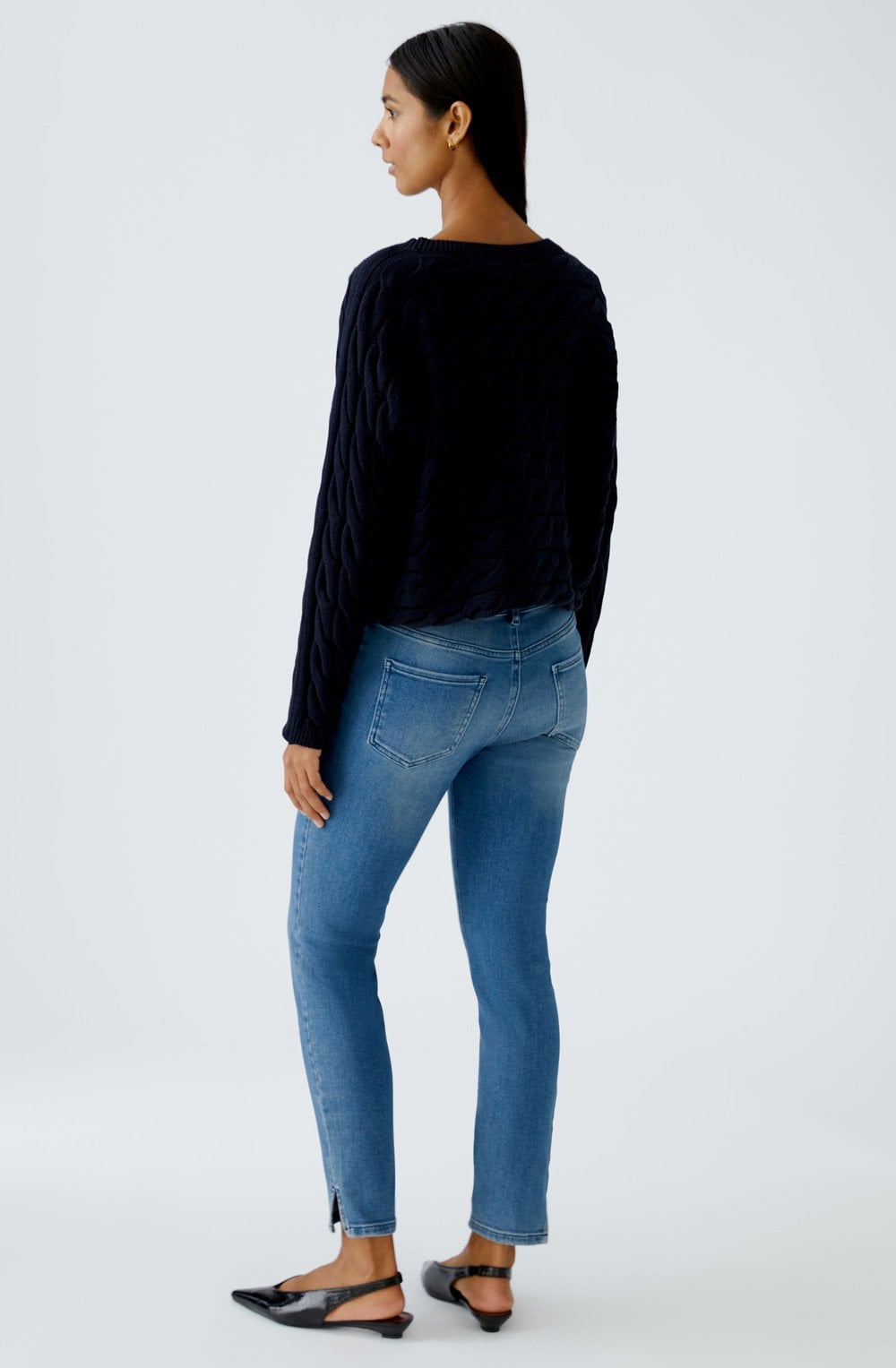 Dark Blue Cable Knit Boxy Jumper