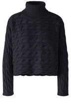 Dark Blue Cable Knit Turtle Neck Jumper