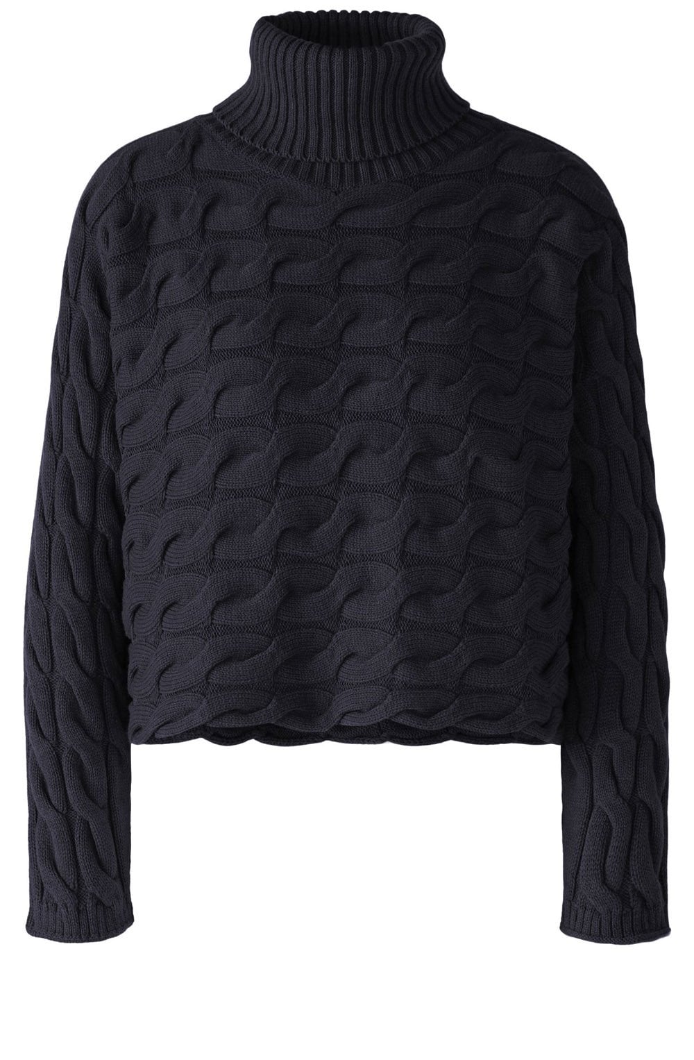 Dark Blue Cable Knit Turtle Neck Jumper
