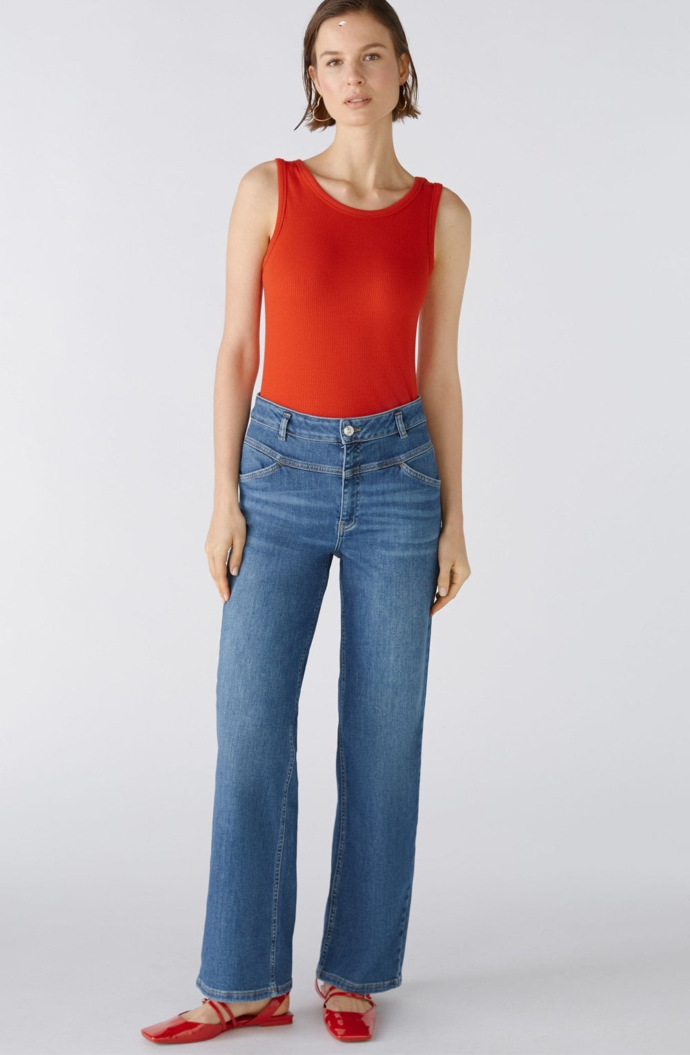 Dark Blue Denim Straight Wide Leg Jeans