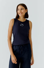 Dark Blue Embroidery and Sequin Motif Vest Top