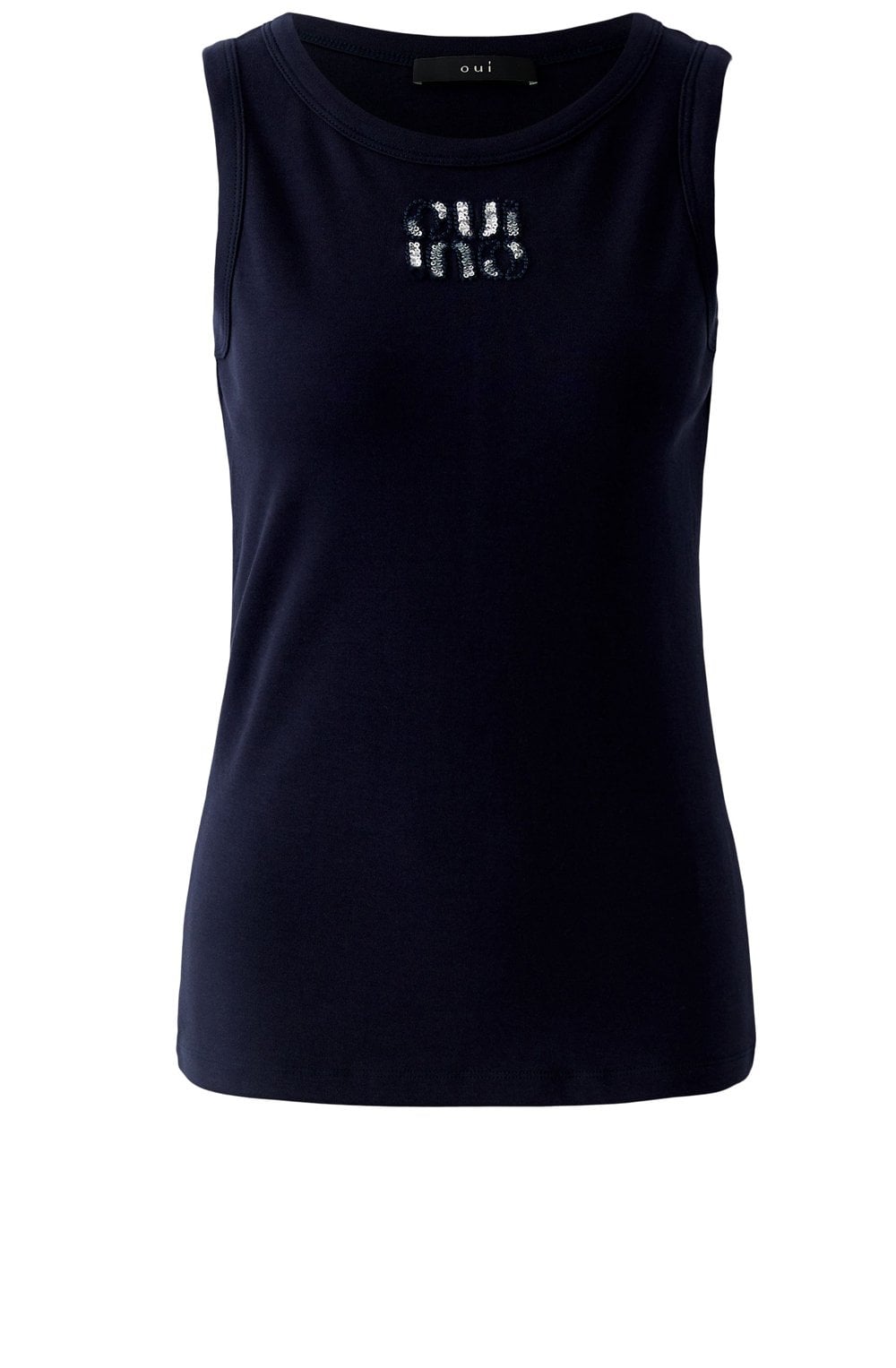 Dark Blue Embroidery and Sequin Motif Vest Top