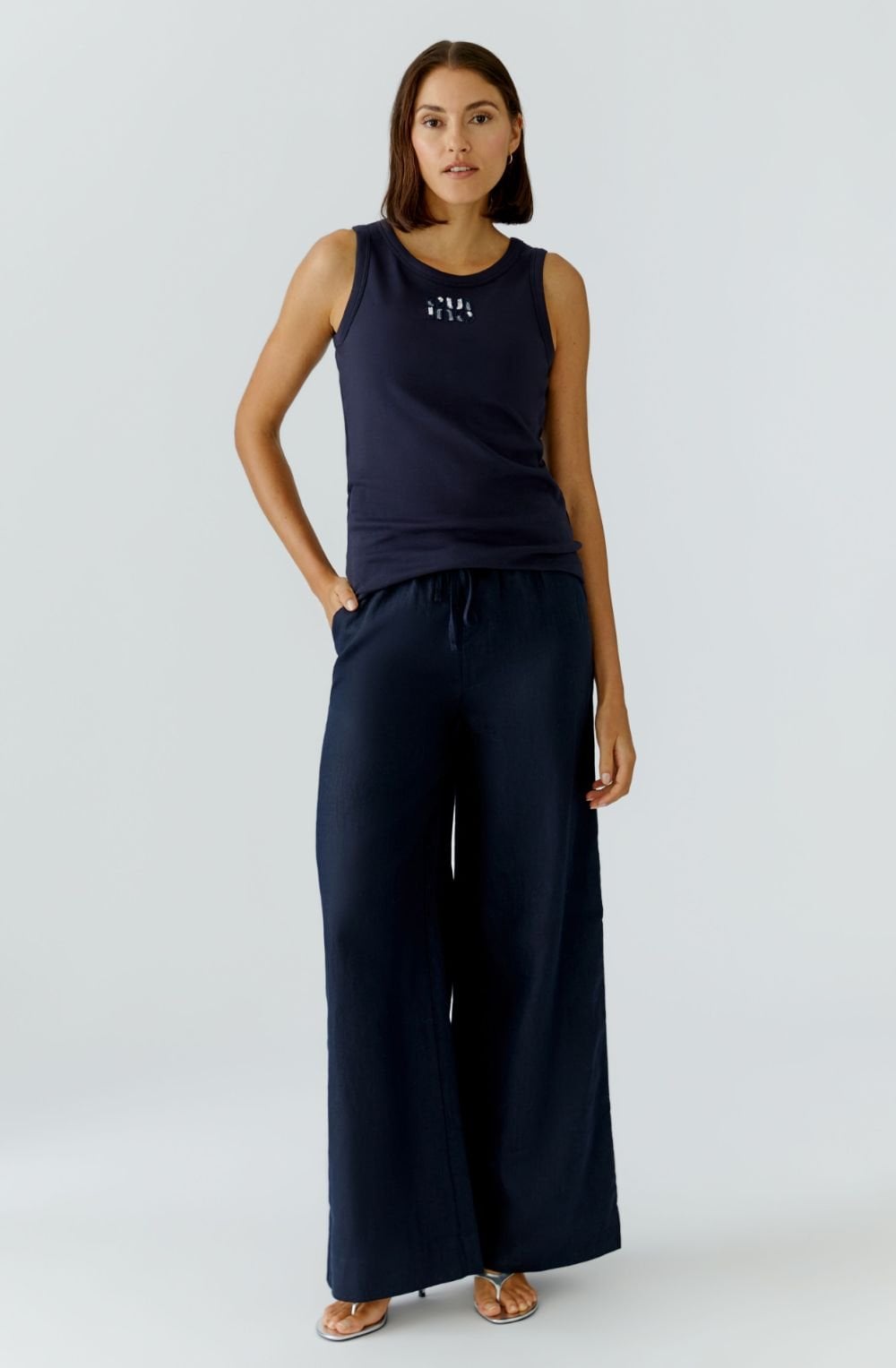 Dark Blue Embroidery and Sequin Motif Vest Top