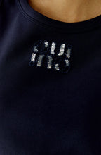 Dark Blue Embroidery and Sequin Motif Vest Top