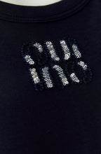 Dark Blue Embroidery and Sequin Motif Vest Top