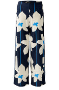 Dark Blue Floral Wide Leg Jersey Trousers
