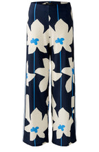 Dark Blue Floral Wide Leg Jersey Trousers