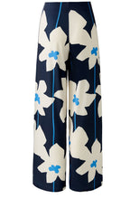 Dark Blue Floral Wide Leg Jersey Trousers