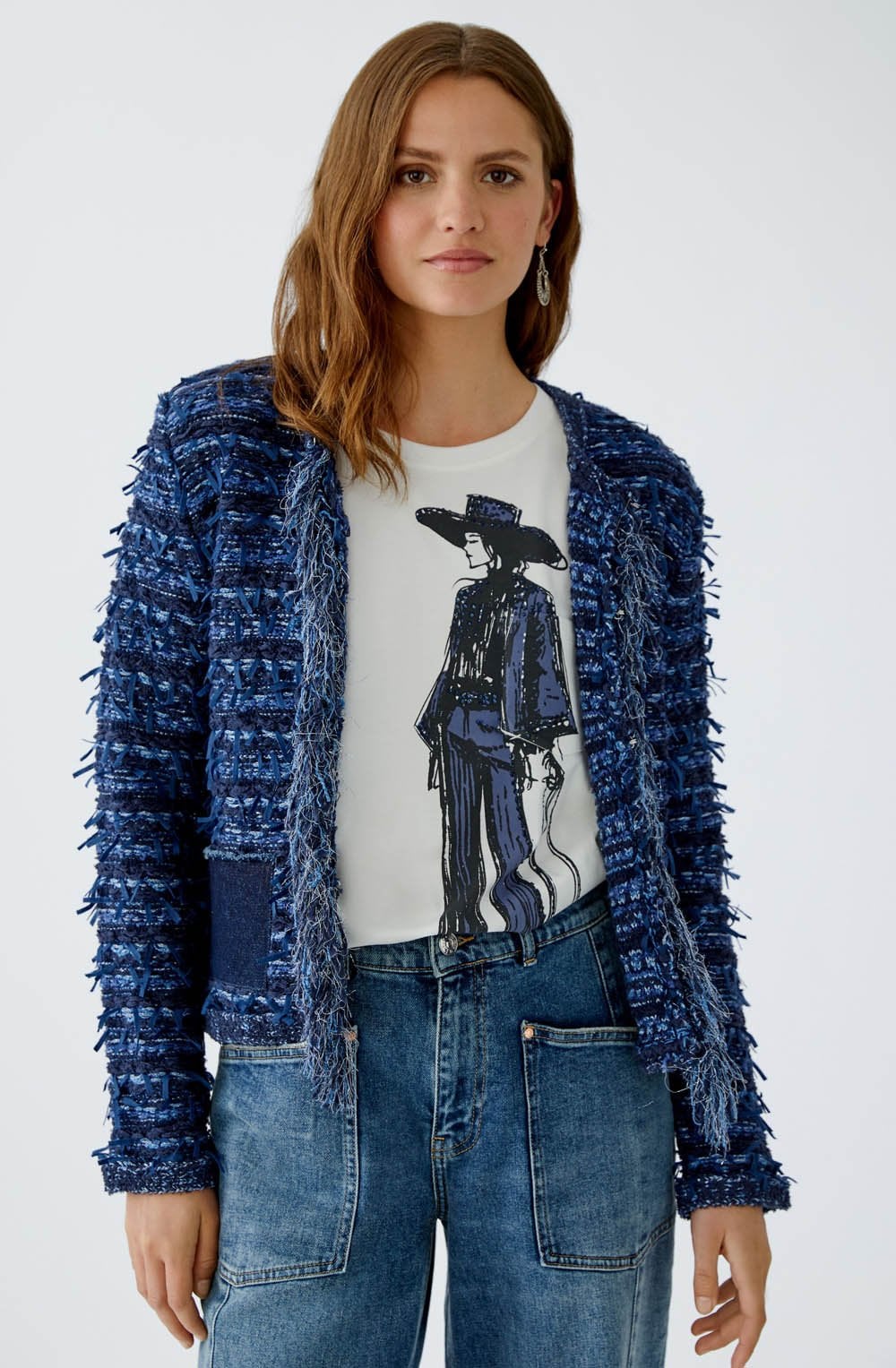 Dark Blue French Style Fringed Cardigan