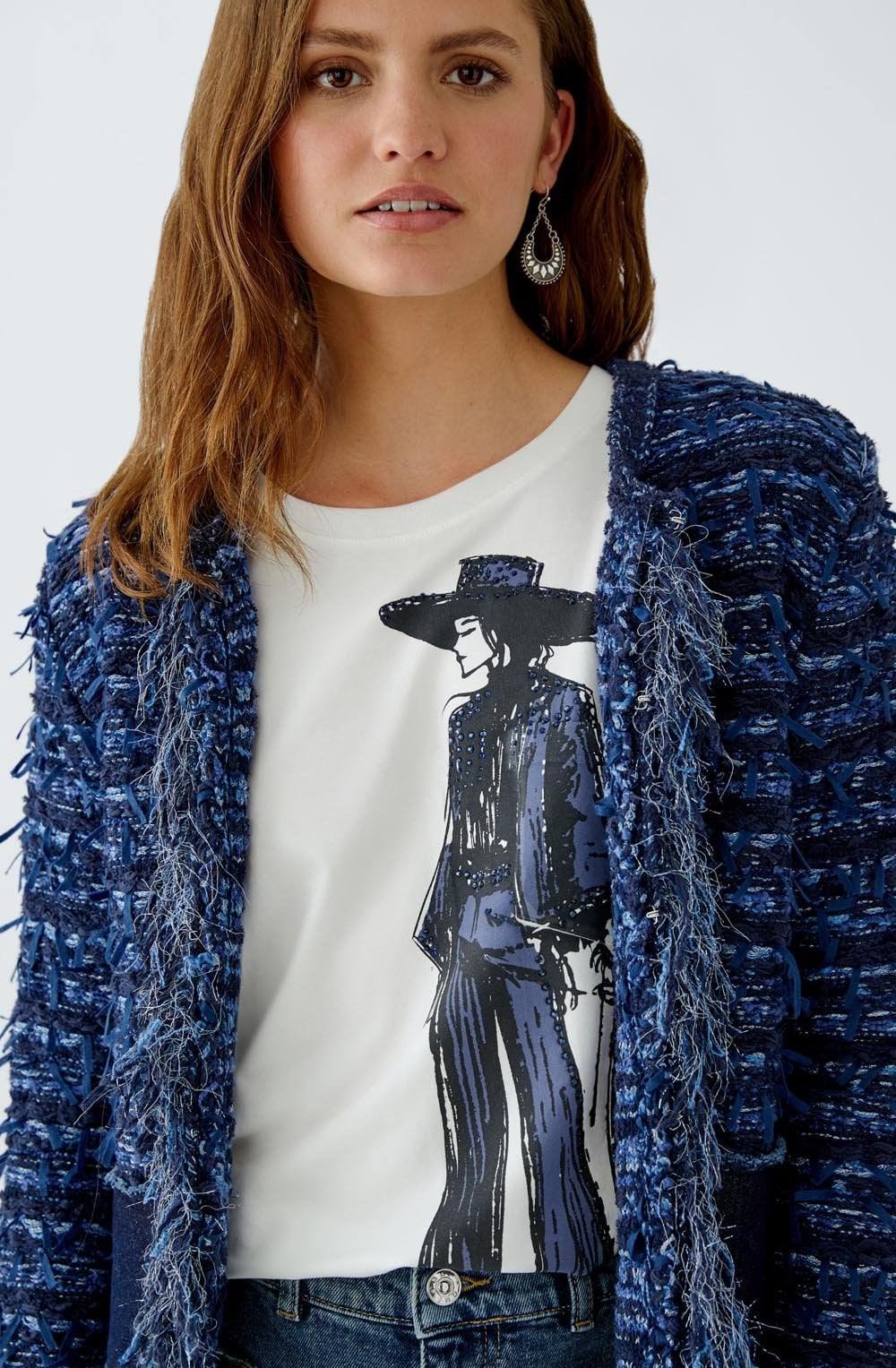 Dark Blue French Style Fringed Cardigan