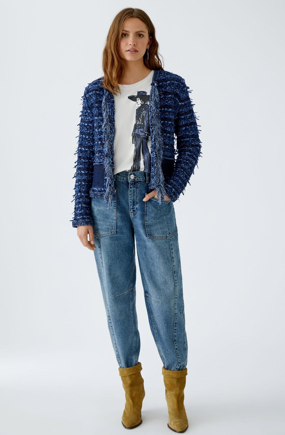 Dark Blue French Style Fringed Cardigan