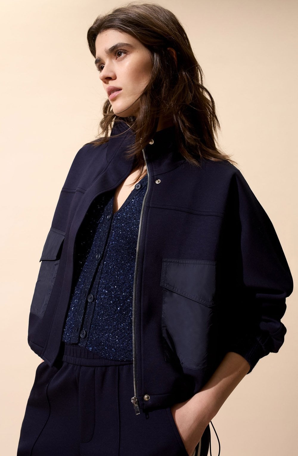Dark Blue High Neck Scuba Jacket