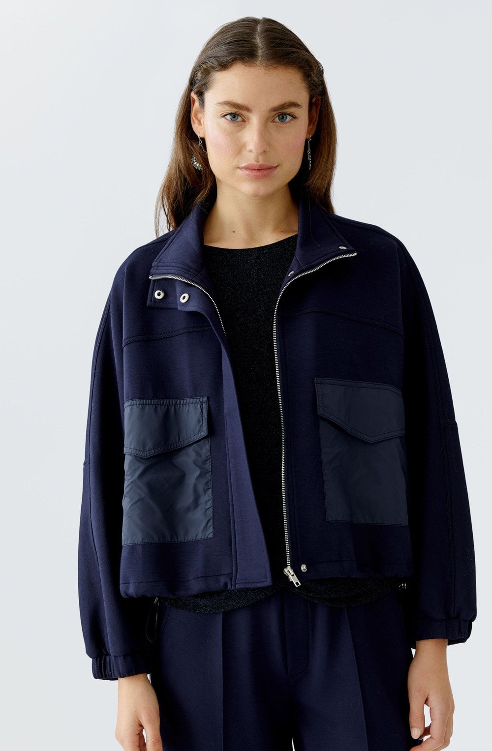Dark Blue High Neck Scuba Jacket