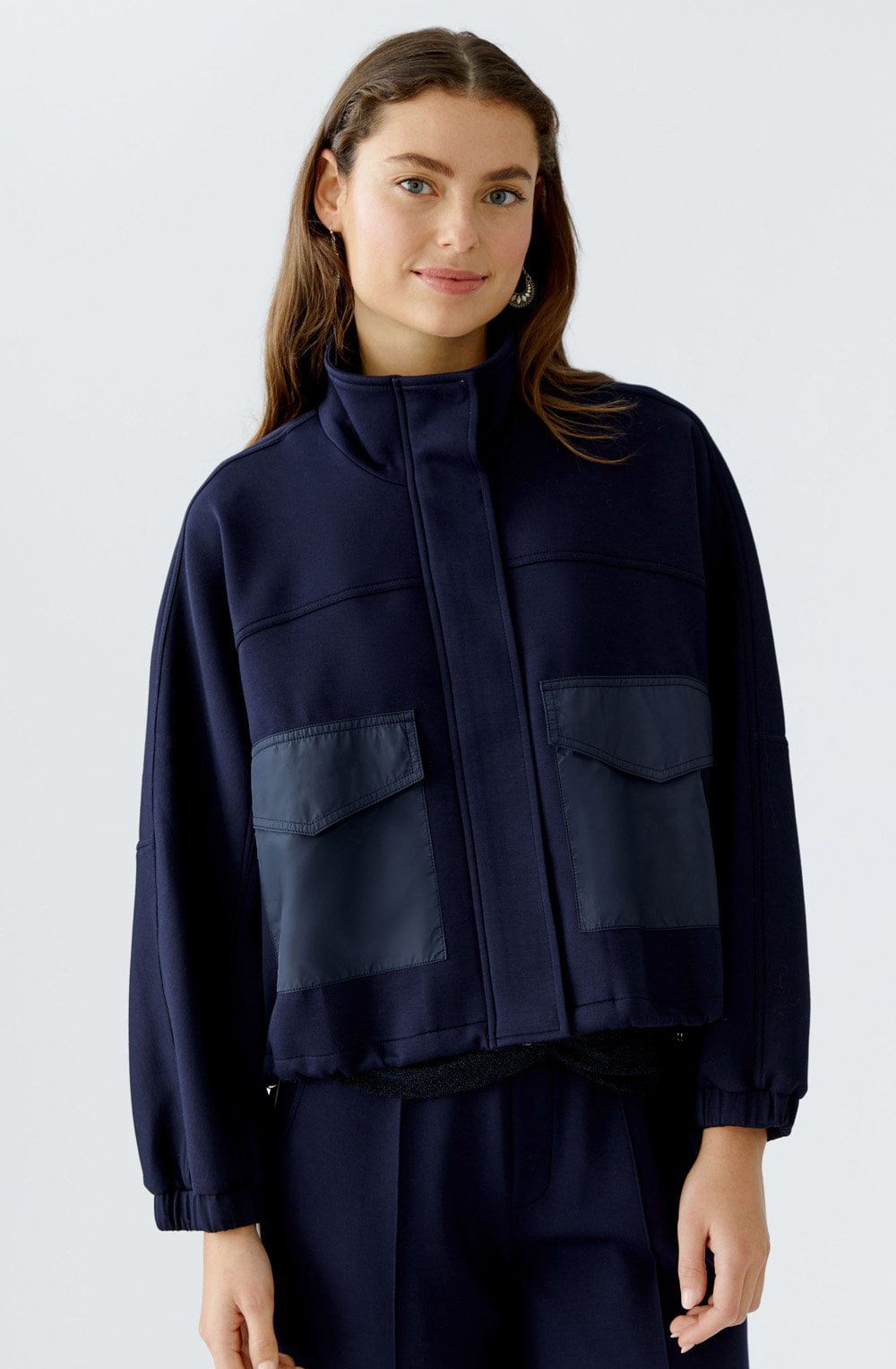 Dark Blue High Neck Scuba Jacket