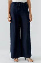 Dark Blue Linen Wide Leg Trousers